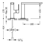 Mitigeur lavabo noir chrome bec 35x15 mm.  - TRES 20020501NE