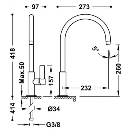 Mitigeur lavabo Or Mat 24K - TRES 21190601OM