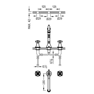Mélangeur lavabo à installation libre Laiton Vieilli  - TRES 24210501LV
