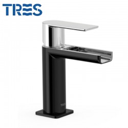 Mitigeur lavabo robinet cascade Noir Chrome - TRES 20011001NE