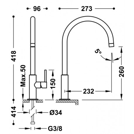 Mitigeur lavabo  Noir Bronze - TRES 26290401KMB