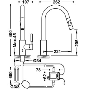 Robinet électronique à bec amovible et à 2 types de jet Acier - TRES 09244501AC