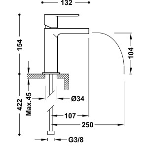 Mitigeur lavabo robinet cascade bec ouvert Blanc  - TRES 20011001BL