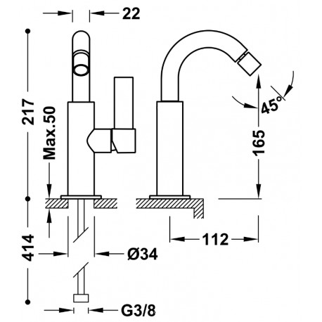 Mitigeur bidet  - TRES 21122401KMB