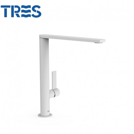 Mitigeur lavabo Blanc Mat bec 34x10 mm. - TRES 21140501BM