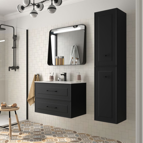 Meuble salle de bain RENOIR 80cm 2 tiroirs BLACK VELVET - Salgar 91306