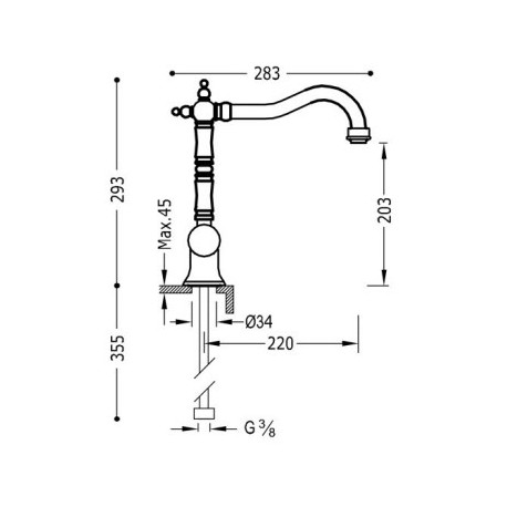 Mitigeur évier Laiton Vieilli - TRES 24234101LV