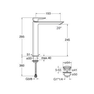 Mitigeur lavabo avec vidage laiton up&down BlackMat PROFILO - CRISTINA ONDYNA PF22213