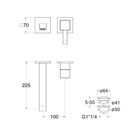 Mitigeur lavabo mural Chromé QUADRI - CRISTINA ONDYNA QM25951