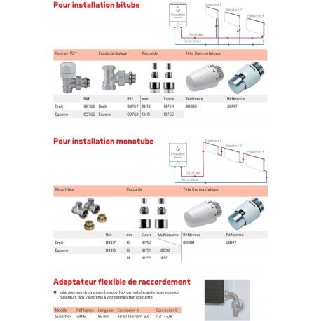 Radiateur chauffage central H2O DK22 Horizontal Blanc Quartz 1800W - VALDEROMA 17180022