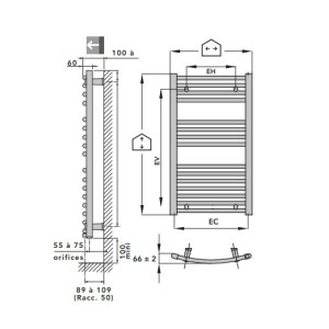 Sèche serviettes eau chaude BANGA cintré 758W Blanc - FINIMETAL BCN2660C