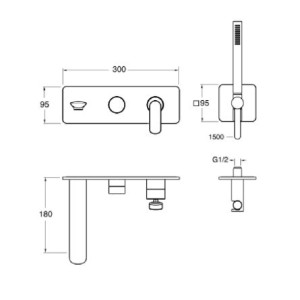 Façade bain/douche encastrée 2 sorties Chromé Noir Brossé - CRISTINA ONDYNA FL10275