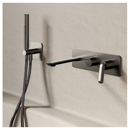 Façade bain/douche encastrée 2 sorties Chromé Noir Brossé - CRISTINA ONDYNA FL10275