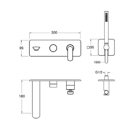Façade bain/douche encastrée 2 sorties Or Rose Brossé - CRISTINA ONDYNA FL10234P