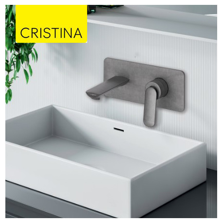 Façade mitigeur lavabo encastré avec plaque bec 185 mm Métal Brossé - CRISTINA ONDYNA FL25677