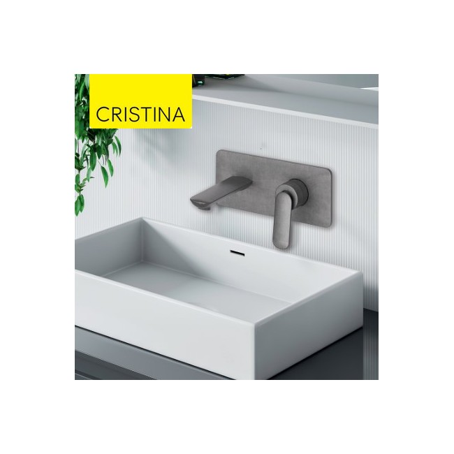 Façade mitigeur lavabo encastré avec plaque bec 185 mm Métal Brossé - CRISTINA ONDYNA FL25677