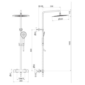 Colonne de douche Thermostatique Chromé Noir Brossé FOIL - CRISTINA ONDYNA FL48675