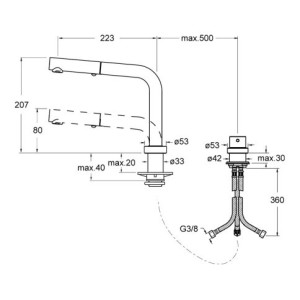 Mitigeur d'évier avec bec rétractable et douchette extractible - CRISTINA ONDYNA KT52451