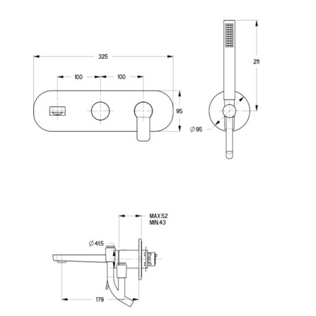 Bain douche mural 2 sorties Chromé ELEVATION - CRISTINA ONDYNA EL10251
