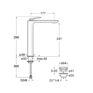 Mitigeur lavabo avec vidage Up & Down Chromé Noir Brossé FOIL - CRISTINA ONDYNA FL22075