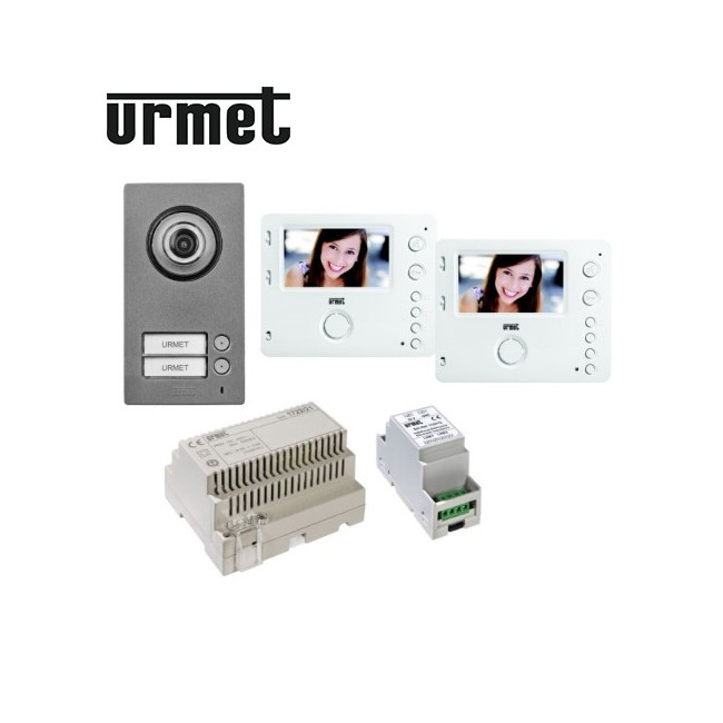 Interphone vidéo couleur Kit portier vidéo Mini Note 2 avec 2 moniteurs - URMET 1722/94