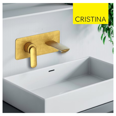 Façade mitigeur lavabo encastré avec bec de 185 mm Or Brossé - CRISTINA ONDYNA FL25696P