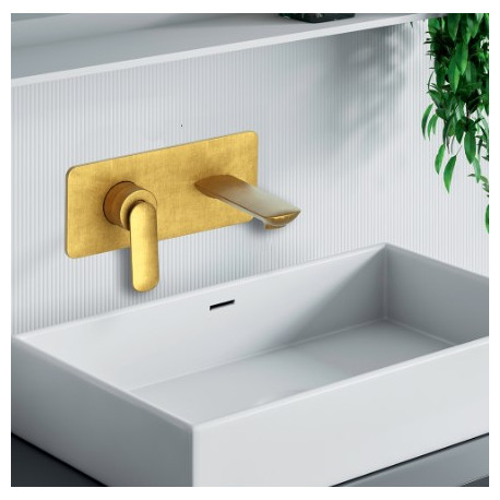 Façade mitigeur lavabo encastré avec bec de 185 mm Or Brossé - CRISTINA ONDYNA FL25696P