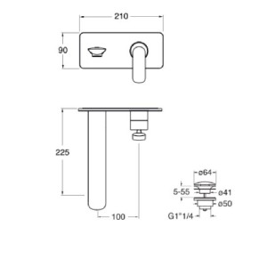 Façade mitigeur lavabo encastré avec bec de 225 mm Noir Mat - CRISTINA ONDYNA FL25813