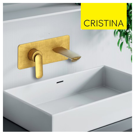 Façade mitigeur lavabo encastré avec bec de 225 mm Or Brossé - CRISTINA ONDYNA FL25896P