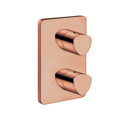 Facade Externe Profilo Laiton Thermostatique 2 Sorties Or Rose Brosse - CRISTINA ONDYNA XF75234P 