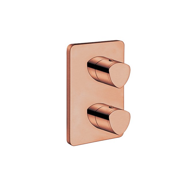 Facade Externe Profilo Laiton Thermostatique 2 Sorties Or Rose Brosse - CRISTINA ONDYNA XF75234P 