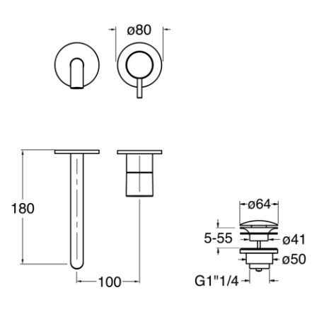 Mitigeur lavabo mural Métal Brossé TRIVERDE - CRISTINA ONDYNA TV25777