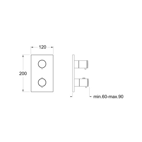 Façade thermostatique 2 sorties Chromé Noir TRIVERDE - CRISTINA ONDYNA XT85272