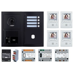 Pack GT vidéo 4 BP programmé avec platine façade noire satin 200456 - AIPHONE GTBV4EB 