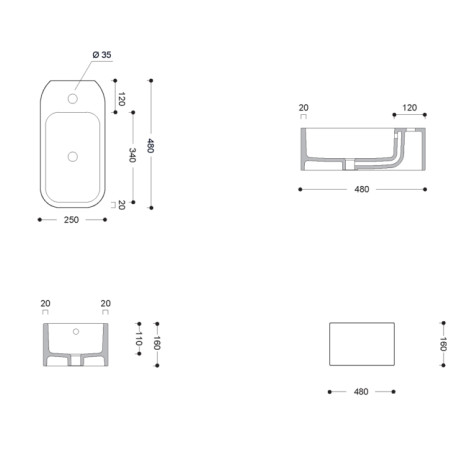 Vasque lave-mains à poser céramique Blanc Brillant Cosa - CRISTINA ONDYNA COSA25D