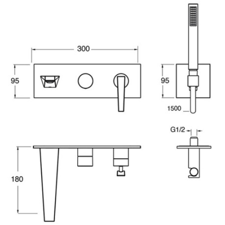 Facade bain douche mitigeur encastré 2 sorties Or Brossé FRACTAL - CRISTINA ONDYNA FT10296P