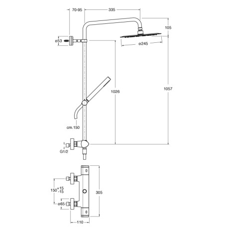 Colonne de douche thermostatique Métal Brossé Profilo - CRISTINA ONDYNA PF48677