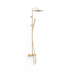 Ensemble de robinet thermostatique mural à 3 voies pour baignoire et douche Or Mat 24K - TRES 19031205OM 