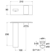 Façade mitigeur lavabo murale encastrée avec plaque Chromé noir TABULA - CRISTINA ONDYNA TA25872