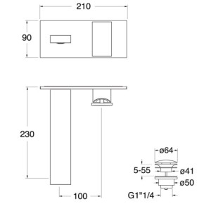 Façade mitigeur lavabo murale encastrée avec plaque Chromé noir TABULA - CRISTINA ONDYNA TA25872