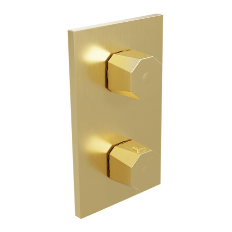 Façade douche thermostatique encastrée 2 sorties Or Brossé Fractal - CRISTINA ONDYNA FT75296P