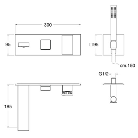 Façade bain douche mitigeur mural 2 sorties Or Brossé Tabula - CRISTINA ONDYNA TA10296P