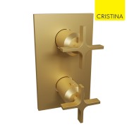 Façade douche thermostatique encastrée 2 sorties Or Brossé Cross Road - CRISTINA ONDYNA XR75296P