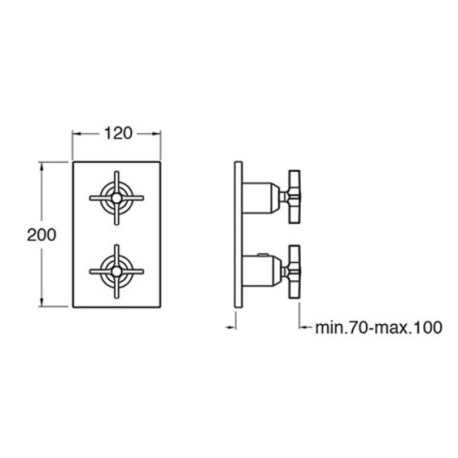 Façade douche thermostatique encastrée 2 sorties Or Brossé Cross Road - CRISTINA ONDYNA XR75296P