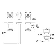 Façade mélangeur lavabo mural saillie 22 cm Or Brossé Cross Road - CRISTINA ONDYNA CR24396P