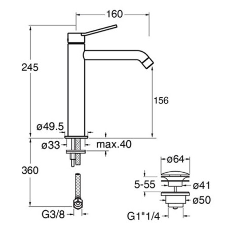 Mitigeur lavabo mi-haut avec vidage up&down Or Brossé East Side - CRISTINA ONDYNA ES22796P