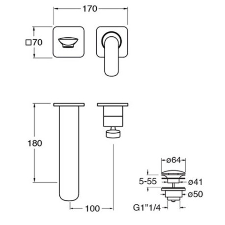 Façade mitigeur lavabo encastré 2 trous Chromé Noir Brossé Foil - CRISTINA ONDYNA FL25775