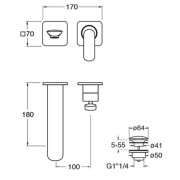 Façade mitigeur lavabo encastré 2 trous Or Brossé Foil - CRISTINA ONDYNA FL25796P