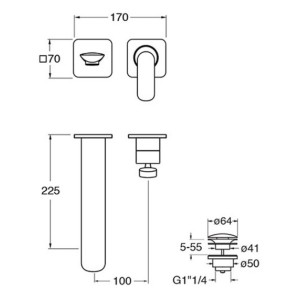 Façade mitigeur lavabo large encastré 2 trous Or Rose Brossé Foil - CRISTINA ONDYNA FL25934P