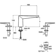 Mélangeur lavabo 3 trous Métal Brossé Fractal - CRISTINA ONDYNA FT20577